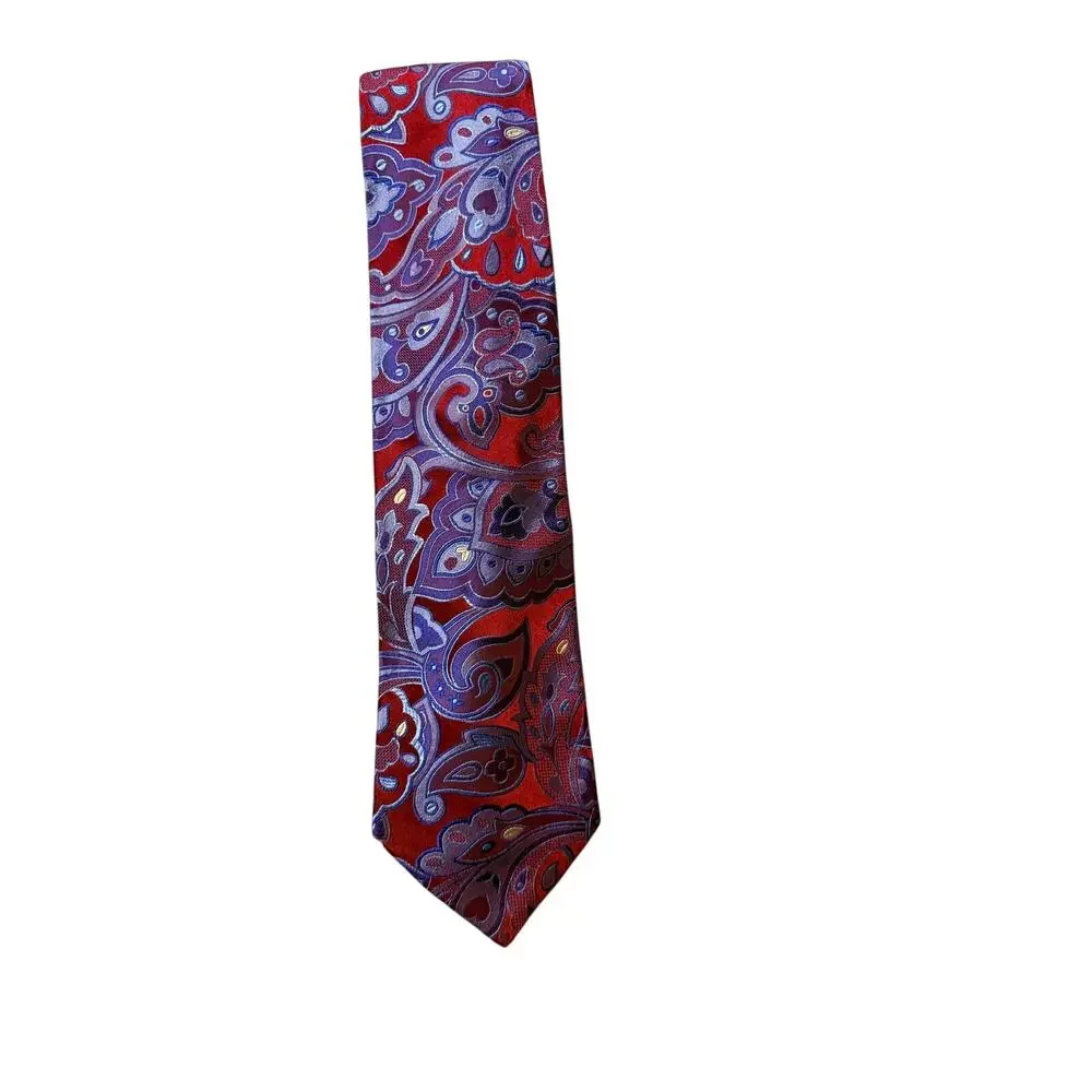 Dion Signature Red & Purple Paisley 100% Silk Necktie